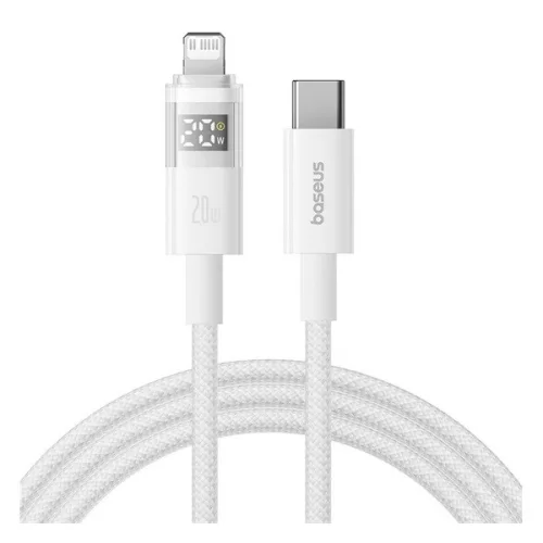 BASEUS DISPLAY II adatkábel (Type-C - lightning, 20W, gyorstöltő, cipőfűző, LED kijelző, 100cm) FEHÉR