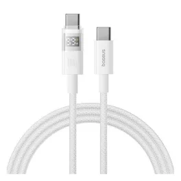   BASEUS DISPLAY II adatkábel (Type-C - Type-C, 100W, gyorstöltő, cipőfűző, LED kijelző, 100cm) FEHÉR