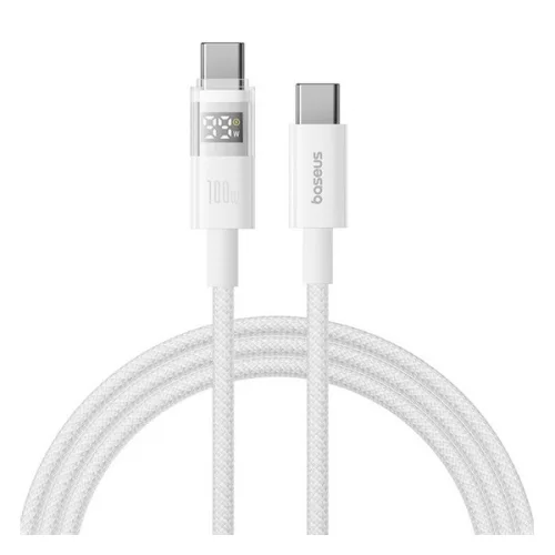 BASEUS DISPLAY II adatkábel (Type-C - Type-C, 100W, gyorstöltő, cipőfűző, LED kijelző, 100cm) FEHÉR