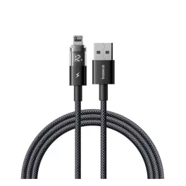   BASEUS DISPLAY II adatkábel (USB - lightning, 2.4A, gyorstöltő, cipőfűző, LED kijelző, 100cm) FEKETE
