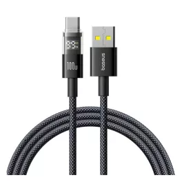   BASEUS DISPLAY II adatkábel (USB - Type-C, 100W, gyorstöltő, cipőfűző, LED kijelző, 100cm) FEKETE