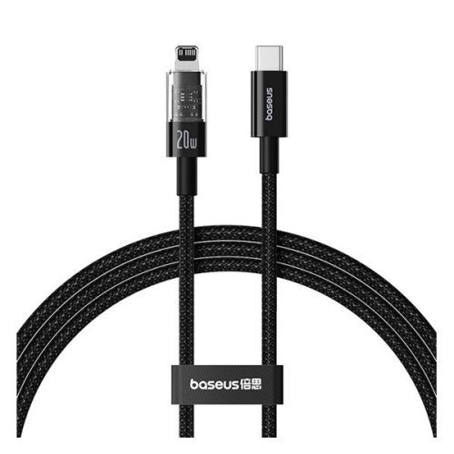 BASEUS GEM adatkábel (USB - lightning, 20W, PD gyorstöltő, cipőfűző, 200cm) FEKETE