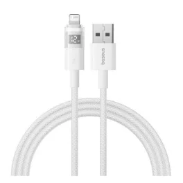   BASEUS DISPLAY II adatkábel (USB - lightning, 2.4A, gyorstöltő, cipőfűző, LED kijelző, 200cm) FEHÉR