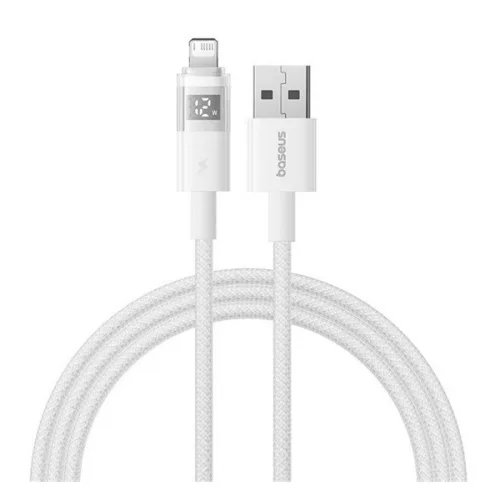 BASEUS DISPLAY II adatkábel (USB - lightning, 2.4A, gyorstöltő, cipőfűző, LED kijelző, 200cm) FEHÉR