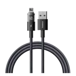   BASEUS DISPLAY II adatkábel (USB - lightning, 2.4A, gyorstöltő, cipőfűző, LED kijelző, 200cm) FEKETE