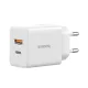 BASEUS CUBE hálózati töltő USB+Type-C aljzat (20W, GaN, PD gyorstöltő 3.0) FEHÉR