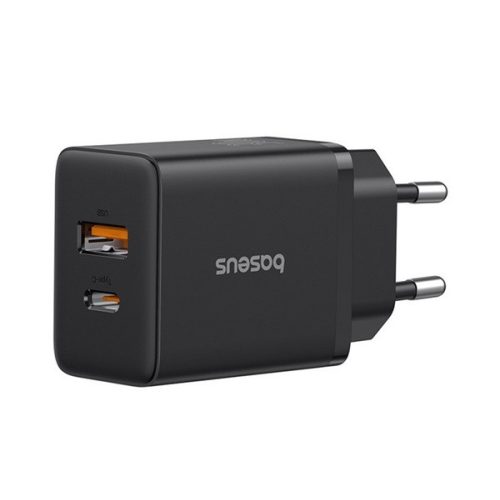 BASEUS CUBE hálózati töltő USB+Type-C aljzat (20W, GaN, PD gyorstöltő 3.0) FEKETE