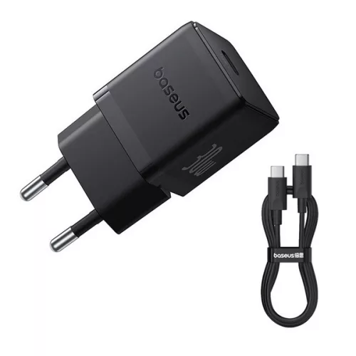 BASEUS PALM 1C hálózati töltő Type-C aljzat (30W, PD gyorstöltő 3.0 + Type-C kábel) FEKETE