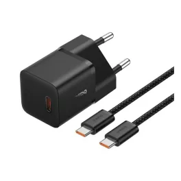   BASEUS GaN5 MINI 1C hálózati töltő Type-C aljzat (20W, PD gyorstöltő, GaN5 + Type-C kábel) FEKETE