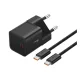 BASEUS GaN5 MINI 1C hálózati töltő Type-C aljzat (20W, PD gyorstöltő, GaN5 + Type-C kábel) FEKETE