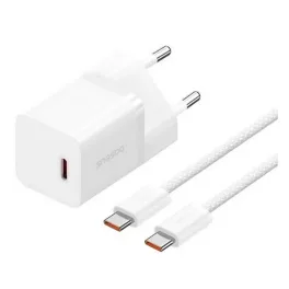   BASEUS GaN5 MINI 1C hálózati töltő Type-C aljzat (30W, PD gyorstöltő, GaN5 + Type-C kábel) FEHÉR