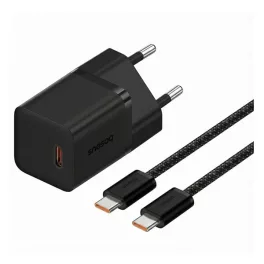   BASEUS GaN5 MINI 1C hálózati töltő Type-C aljzat (30W, PD gyorstöltő, GaN5 + Type-C kábel) FEKETE