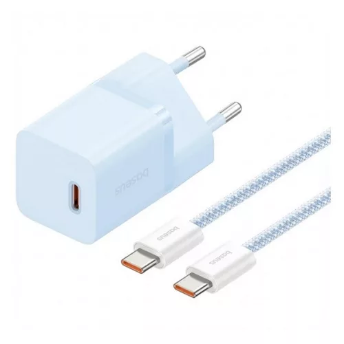 BASEUS GaN5 MINI 1C hálózati töltő Type-C aljzat (30W, PD gyorstöltő, GaN5 + Type-C kábel) VILÁGOSKÉK