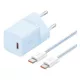 BASEUS GaN5 MINI 1C hálózati töltő Type-C aljzat (30W, PD gyorstöltő, GaN5 + Type-C kábel) VILÁGOSKÉK