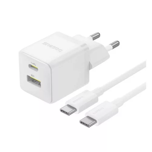 BASEUS PALM hálózati töltő USB+Type-C aljzat (30W, PD gyorstöltő 3.0 + Type-C kábel) FEHÉR