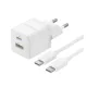 BASEUS PALM hálózati töltő USB+Type-C aljzat (30W, PD gyorstöltő 3.0 + Type-C kábel) FEHÉR