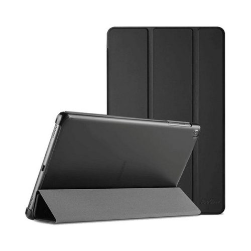 Designed for SAMSUNG tok álló, bőr hatású (FLIP, oldalra nyíló, TRIFOLD, asztali tartó) FEKETE