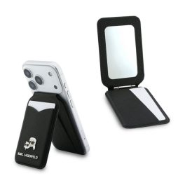  KARL LAGERFELD MIRROR tok, bőr hatású (univerzális, kártyatartó, kitámasztó, tükör, MagSafe) FEKETE