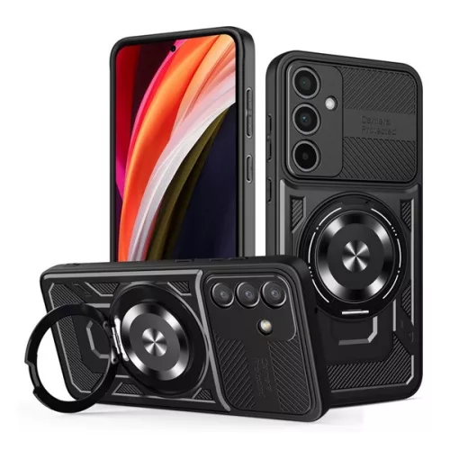 Defender szilikon telefonvédő (ütésállóság, tartógyűrű, mágneses) FEKETE