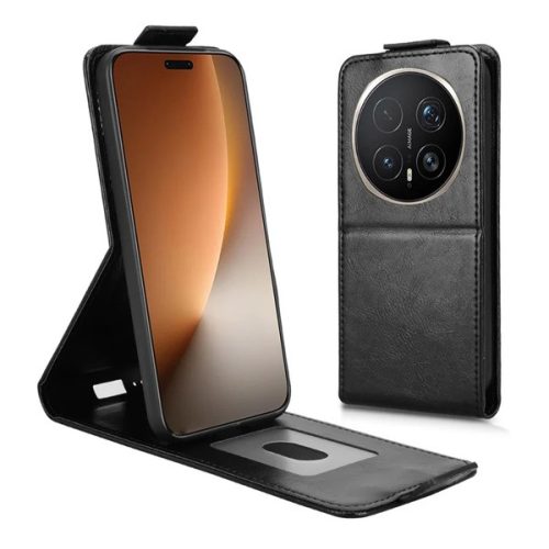 Tok álló, bőr hatású (FLIP, lefelé nyíló, asztali tartó, bankkártya tartó, mágnescsat) FEKETE