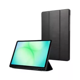   Designed for SAMSUNG tok álló, bőr hatású (FLIP, oldalra nyíló, TRIFOLD, asztali tartó) FEKETE