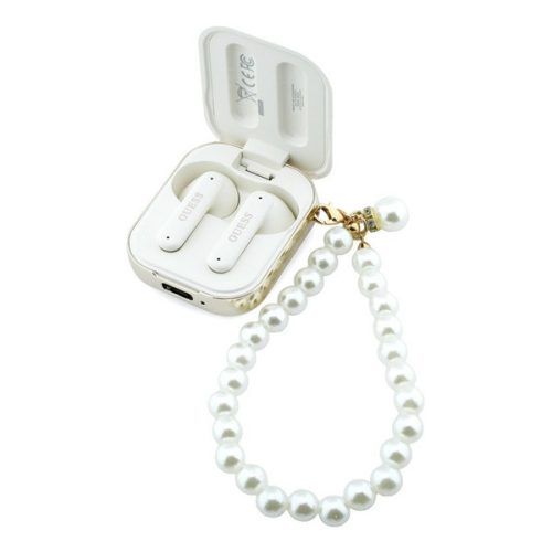 GUESS PEARL STRAP bluetooth fülhallgató SZTEREO (v5.4, TWS, mikrofon, IPX5 vízálló, kézpánt + töltőtok) FEHÉR