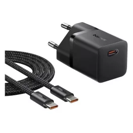   BASEUS GaN5 MINI hálózati töltő Type-C aljzat (25W, PD gyorstöltő, GaN5 + Type-C kábel) FEKETE