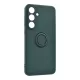 Szilikon telefonvédő (tartógyűrű, mikrofiber plüss belső, mágneses, kameravédő) SÖTÉTZÖLD