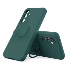  Szilikon telefonvédő (tartógyűrű, mikrofiber plüss belső, mágneses, kameravédő) SÖTÉTZÖLD