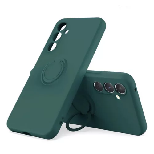 Szilikon telefonvédő (tartógyűrű, mikrofiber plüss belső, mágneses, kameravédő) SÖTÉTZÖLD