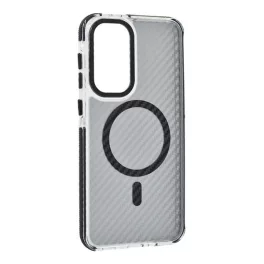   Szilikon telefonvédő (ütésállóság, légpárnás sarok, karbon minta, wireless, MagSafe) FEKETE