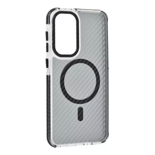 Szilikon telefonvédő (ütésállóság, légpárnás sarok, karbon minta, wireless, MagSafe) FEKETE