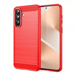   Szilikon telefonvédő (ütésállóság, légpárnás sarok, szálcsiszolt, karbon minta) PIROS