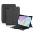 Tok álló, bőr hatású (FLIP, bluetooth billentyűzet, asztali tartó, QWERTY, angol nyelvű, ceruza tartó) FEKETE