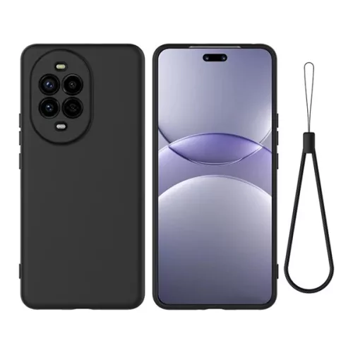 Szilikon telefonvédő (matt, mikrofiber plüss karcolásmentesítő belső, prémium + kézpánt) FEKETE