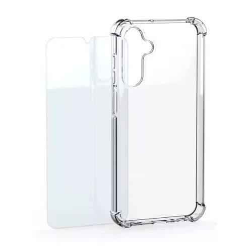 Designed for SAMSUNG műanyag telefonvédő (ütésállóság, légpárnás sarok + képernyővédő üveg) ÁTLÁTSZÓ