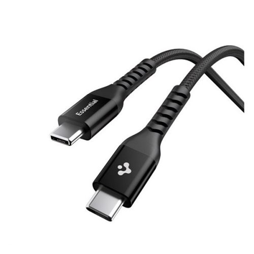SPIGEN ESSENTIAL EB10010CCA adatkábel (Type-C - Type-C, 100W, PD gyorstöltő, cipőfűző, 100cm) FEKETE