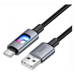   HOCO U144 adatkábel (USB - Type-C, 3A, cipőfűző, LED jelzés, 120cm) FEKETE