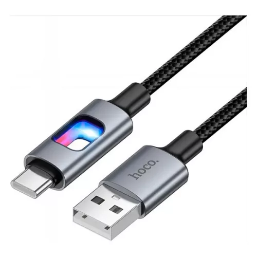 HOCO U144 adatkábel (USB - Type-C, 3A, cipőfűző, LED jelzés, 120cm) FEKETE