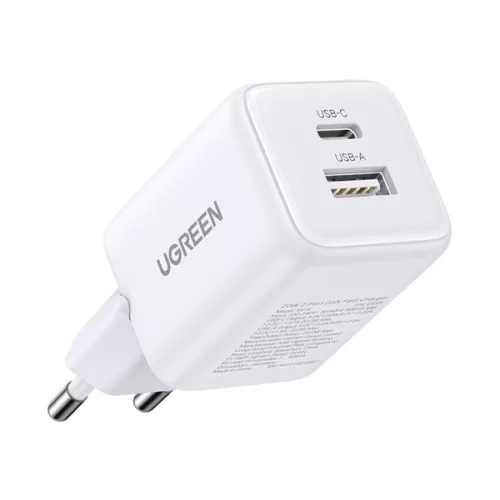 UGREEN X514 hálózati töltő USB+Type-C aljzat (20W, GaN, PD gyorstöltő) FEHÉR