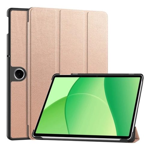 Tok álló, bőr hatású (aktív FLIP, oldalra nyíló, TRIFOLD, asztali tartó) ROZÉARANY