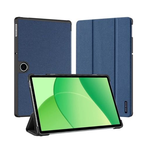 DUX DUCIS DOMO tok álló, bőr hatású (aktív FLIP, oldalra nyíló, TRIFOLD, asztali tartó, textil minta) SÖTÉTKÉK