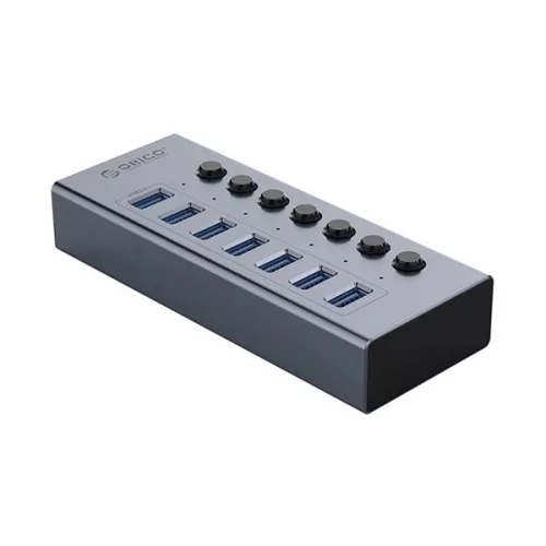 ORICO BT2U3-7AB Type-C HUB 7in1 (elosztó, 7 USB aljzat, 2A, 100cm) VILÁGOSSZÜRKE