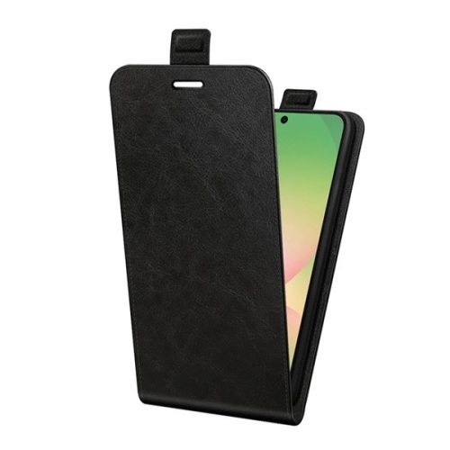 Tok álló, bőr hatású (FLIP, lefelé nyíló, bankkártya tartó, mágnescsat) FEKETE