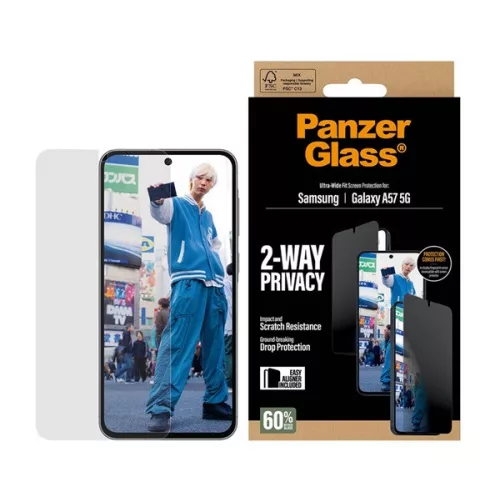PANZERGLASS PRIVACY ULTRA-WIDE FIT képernyővédő üveg (3D, betekintés védelem + segédkeret) FEKETE