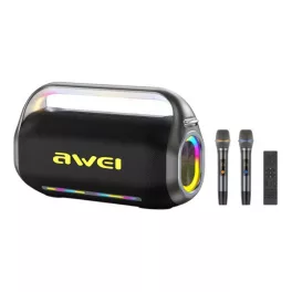   AWEI KT20 bluetooth hordozható hangszóró (v5.3, 400W, LED fény + karaoke szett) FEKETE