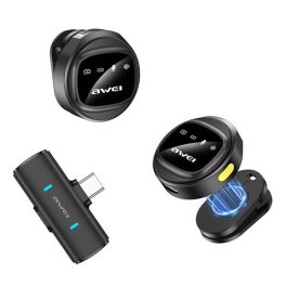  AWEI MK3 DUO bluetooth mikrofon 2db (Type-C, LAVALIER csíptethető, zajszűrő) FEKETE