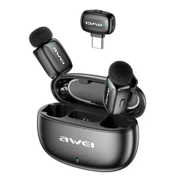   AWEI MK5 DUO bluetooth mikrofon 2db (Type-C, LAVALIER csíptethető, zajszűrő) FEKETE