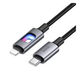   HOCO U144 adatkábel (Type-C - lightning, 27W, cipőfűző, LED jelzés, 120cm) FEKETE