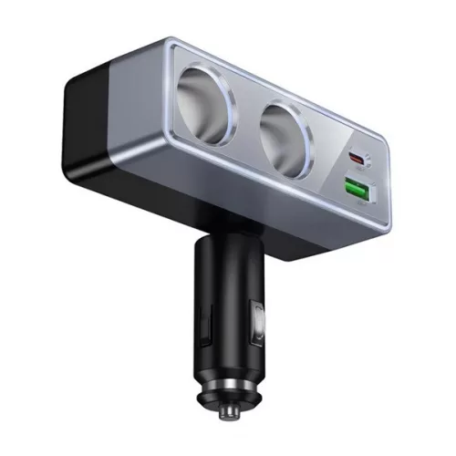 HOCO Z65B szivargyújtó adapter (elosztó, 2 szivargyújtó+USB+Type-C aljzat, 240W, PD gyorstöltés 3.0) FEKETE